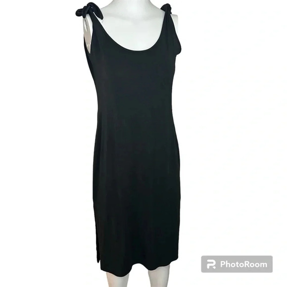 Lulus Black Midi Casual Modal Blend Dress Sleeveless Shoulder Ties Size Small - Picture 1 of 9